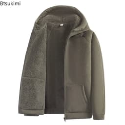 New Autumn Winter Men's Polar Fleece Jackets Casual Hooded Pocket Zipper Coats Cold-Proof Thickened Warm Hoodies Jackets for Men
