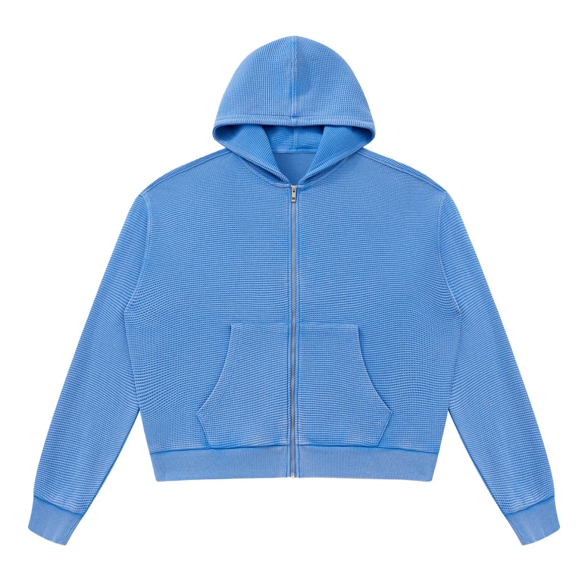Waffle Knit Full Zip Hoodie for Men Vintage Washed Hooded Sweatshirt Casual Loose Cotton Kangaroo Pocket Streetwear Clothes