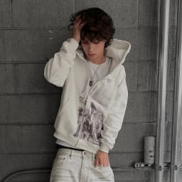 Vintage Portrait Print White Zip Hoodie Y2K Hip Hop Streetwear Embroidery Hood Sweatshirt Autumn Winter Warm coat Men Clothing