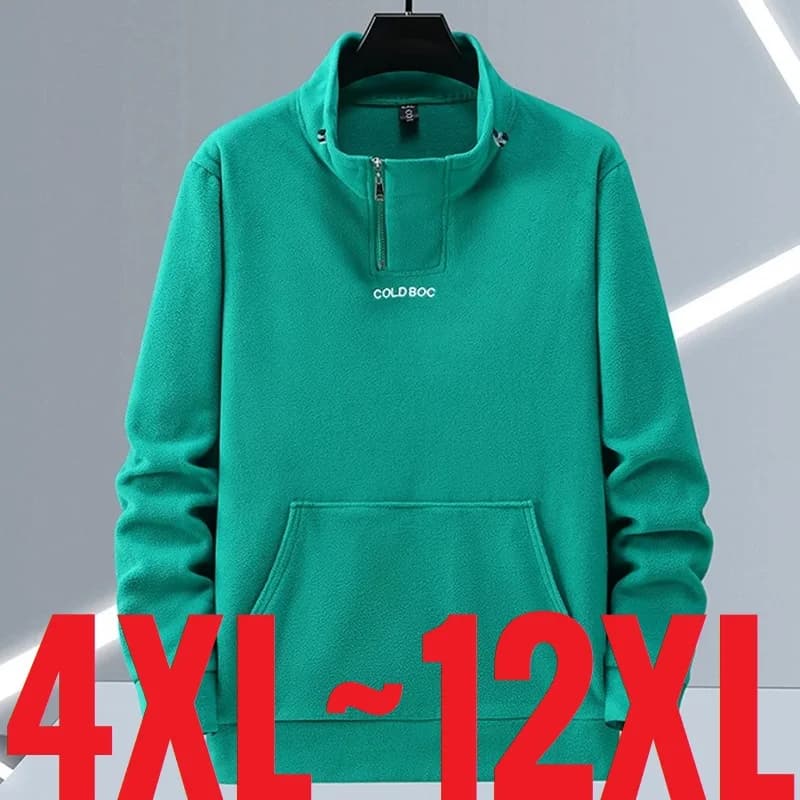 Plus Size 12XL Men's Sweatshirts Half Turtleneck Zip Up Pullover Male Polar Fleece Oversize Loose Fit Extra Big Large 10XL 11XL