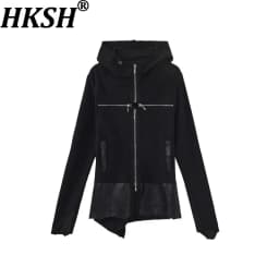 HKSH Spring Autumn New Men Tide Dark Chic Ins Hoodie Hooded Cross-Zipper Sweatshirt Visual Skinny Subculture Gothic Y2K HK27437