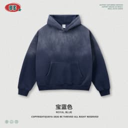Vintage Navy Blue Spray Wash Plush Hoodies for Men Oversized Fleece Hooded Pullover Autumn and Winter Cotton Clothing Warm