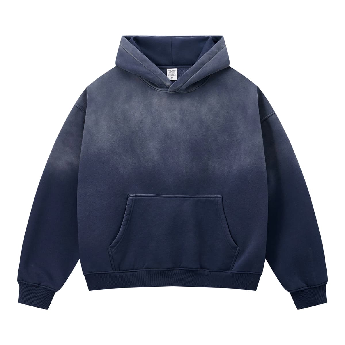 Vintage Navy Blue Spray Wash Plush Hoodies for Men Oversized Fleece Hooded Pullover Autumn and Winter Cotton Clothing Warm