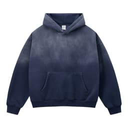 Vintage Navy Blue Spray Wash Plush Hoodies for Men Oversized Fleece Hooded Pullover Autumn and Winter Cotton Clothing Warm