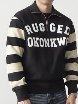 Autumn American Retro Heavyweight Half Open Collar Letter Printed Sweatshirts Men's Simple 100% Cotton Washed Loose Casual Coat