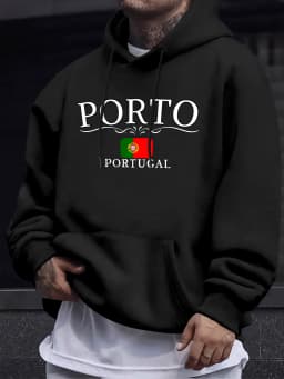 Porto Portugal Letter And Flag Prints Men Fleece Hoodie Soft High Street Sweatshirt Basics Autumn Clothes Fashion Casual Tops