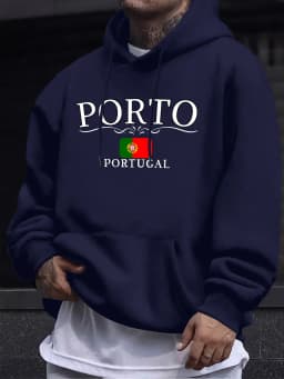 Porto Portugal Letter And Flag Prints Men Fleece Hoodie Soft High Street Sweatshirt Basics Autumn Clothes Fashion Casual Tops