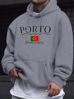 Porto Portugal Letter And Flag Prints Men Fleece Hoodie Soft High Street Sweatshirt Basics Autumn Clothes Fashion Casual Tops