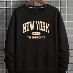 Men's Autumn and Winter Fashionable Casual Loose Fit New York Letter Pattern Printed Long Sleeved Round Neck Sweatshirt