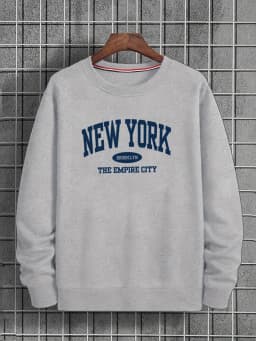 Men's Autumn and Winter Fashionable Casual Loose Fit New York Letter Pattern Printed Long Sleeved Round Neck Sweatshirt