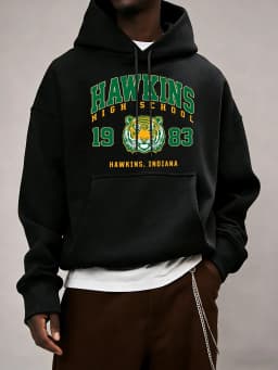 Hawkins High School 1983 Prints Men Hoodie Autumn Pocket Sportswear Loose Fleece Pullover 14 Colour Unisex Simple Long Sleeve