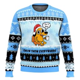This Is Fine Meme Christmas Ugly Sweater Yellow Black Flame Wind Blue White Ice And Snow Christmas Hat Christmas Gift Funny