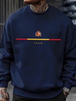 Spain National Emblem Design Sweatshirts Hip Hop Fleece Sweatshirt Autumn Fashion Streetwears All-Match Crewneck Pullover