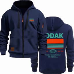 Kodak Retro Pattern Printed Men's Zipper Multi Pocket Hoodie Casual Long Sleeve Zipper Sportswear Retro Hoodie with Pocket