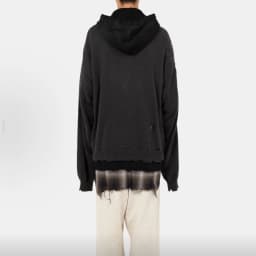Vintage Washed Fake Three Piece Hooded Knit Cardigan For Men Ripped Destroyed Plaid Splice Layered Street Style Jacket