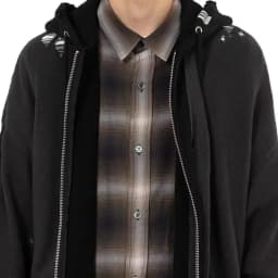 Vintage Washed Fake Three Piece Hooded Knit Cardigan For Men Ripped Destroyed Plaid Splice Layered Street Style Jacket