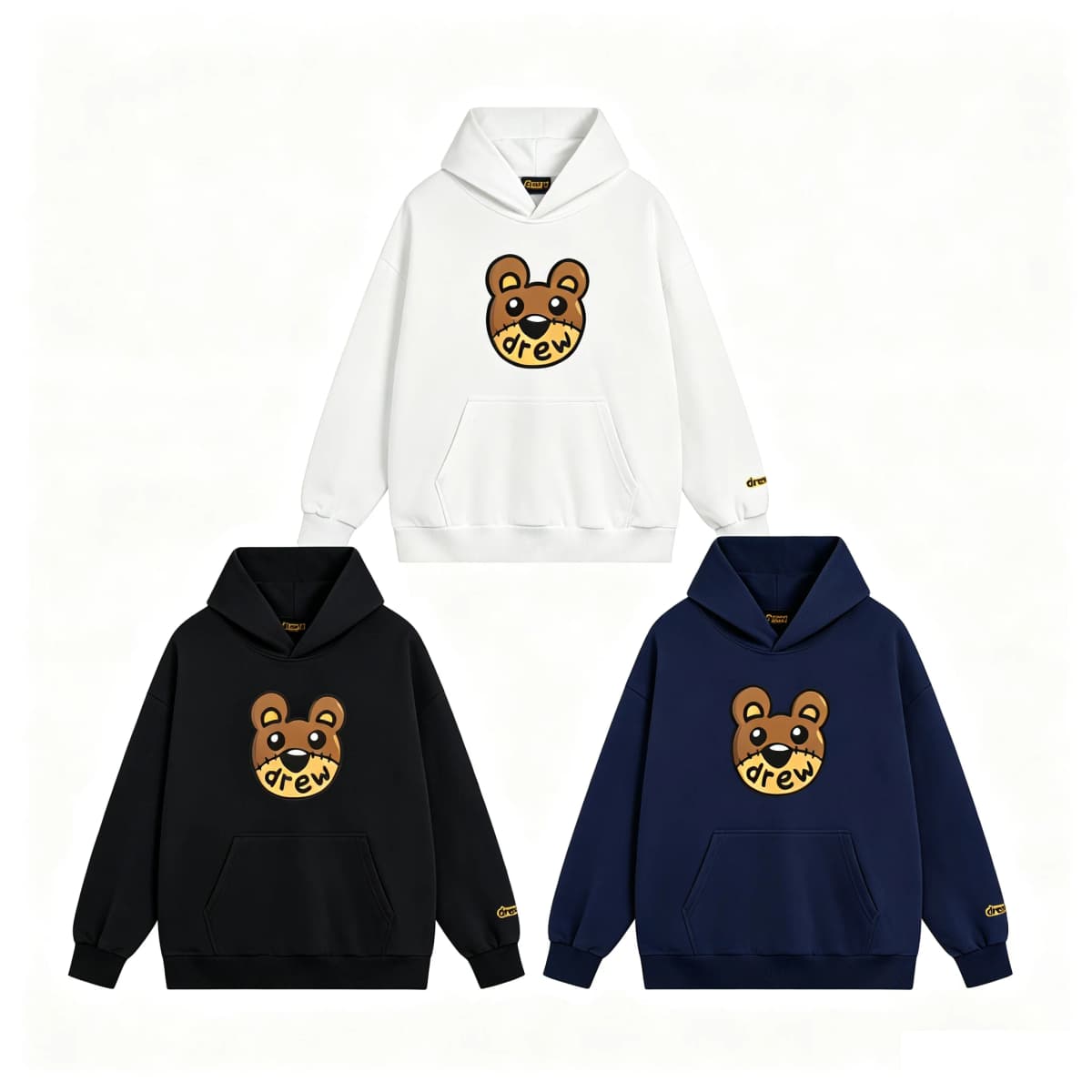 Vintage Style Drew House Bear Head Print Crewneck Sweatshirt Men Oversized Heavy Cotton Casual Streetwear Pullover
