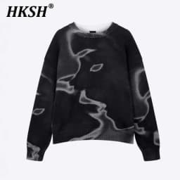 HKSH Spring New Men Tide 3D Printed Thick Needle Round Collar Sweater Fashion Niche Streetwear Y2K Sweatshirt Women Loose HK4362