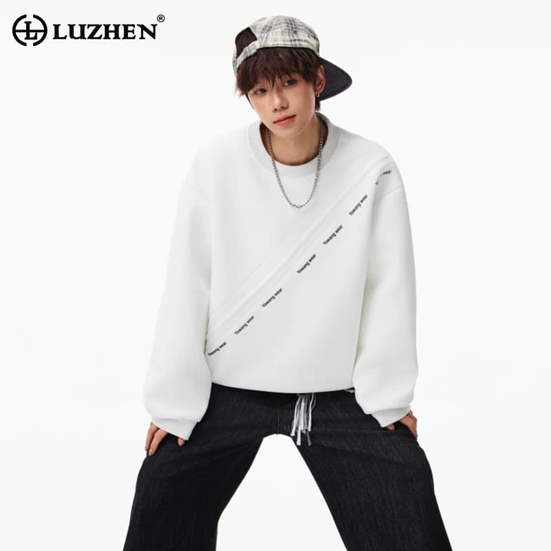 LUZHEN 2026 Autumn New Stripe Printed Loose Round Neck Casual Sweater Pullover Men's Fashion Korean Long Sleeve T-shirts JY8319
