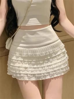 Korean Style High Waist Lace Short Skirt Women's Sweet Spicy Girl Cake Half Body Skirt Breathable Skin-Friendly Casual Leisure