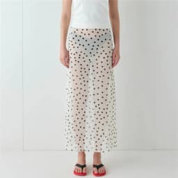 Women Summer Midi Skirts Elegant Polka Dots Print Sheer See Through Long Skirt for Beach Vacation Club Y2K Streetwear