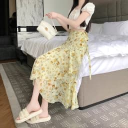 Sun Protection Floral Halter Neck Dress Women's Sweet Style Beach Skirt Asymmetrical Hemline Bell Sleeve Chiffon Wrap ar...