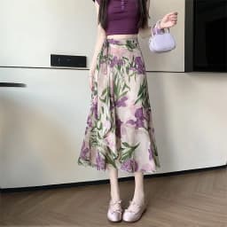 Sun Protection Floral Halter Neck Dress Women's Sweet Style Beach Skirt Asymmetrical Hemline Bell Sleeve Chiffon Wrap ar...