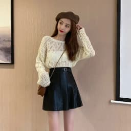 2025 New Faux Leather Skirt Women Korean Solid PU Black/White High Waist Skirts Woman