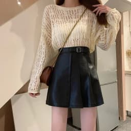 2025 New Faux Leather Skirt Women Korean Solid PU Black/White High Waist Skirts Woman