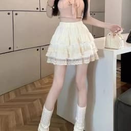 Short skirt white lace cake skirt female summer high waist thin a line skirt princess puffy