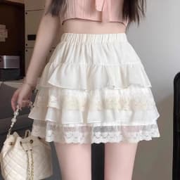 Short skirt white lace cake skirt female summer high waist thin a line skirt princess puffy