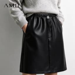 Amii Women's Faux Leather A-Line Mini Skirt Straight Fit Slimming Casual Commuter Minimalist Winter 2026 Mini Skirts 12624007