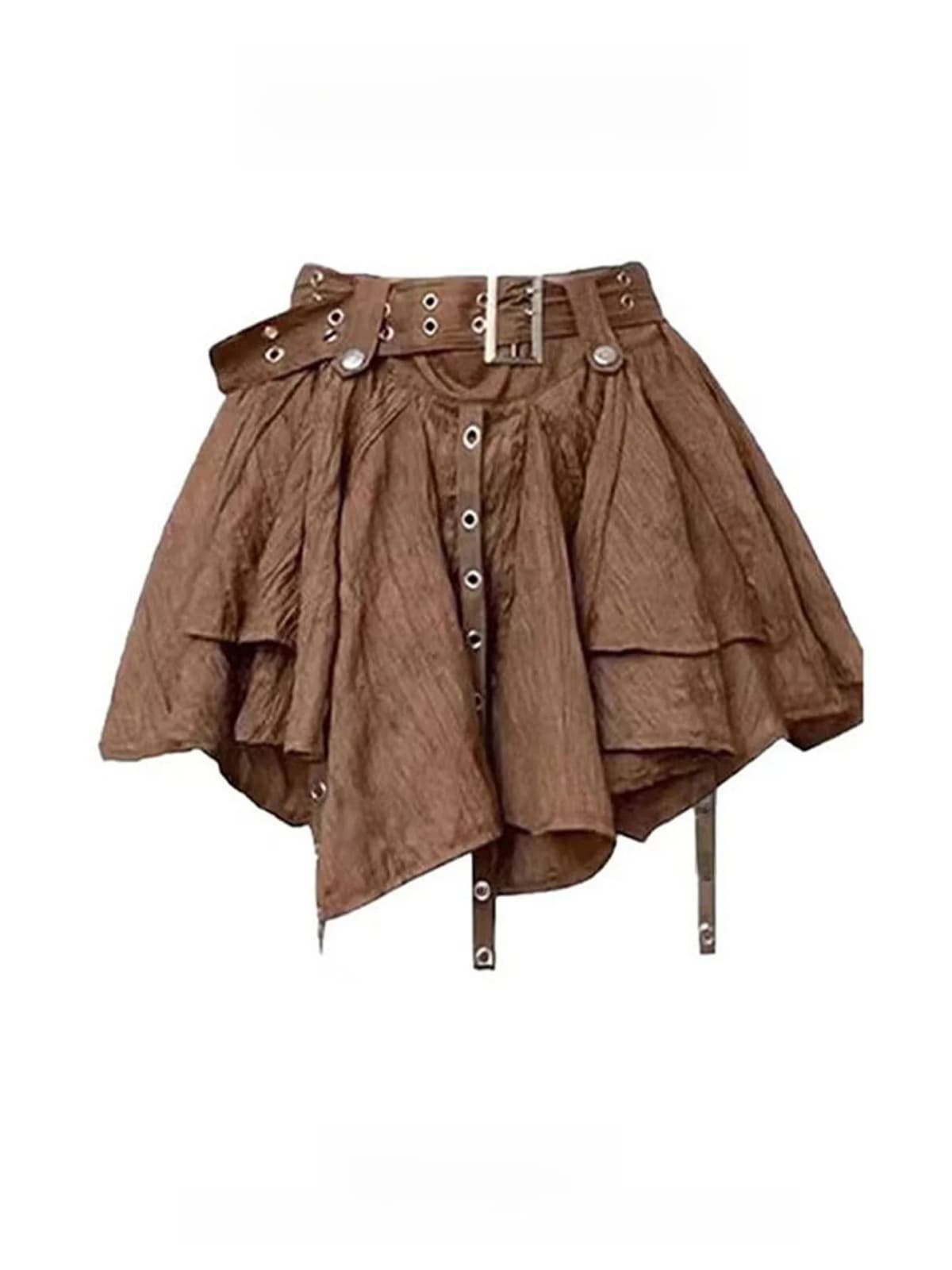 Brown Gauze Skirt Women's Spring 2026 Western Cowboy Sash Skirt Retro Commute Style High Waist A-Line Casual Skirts