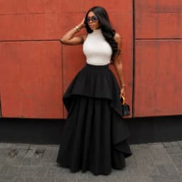 Houndstooth Maxi Skirt for Women High Waist Layered Ruffle Irregular Hem A Line Skirt Elegant Vintage Formal Tiered Maxi Skirt