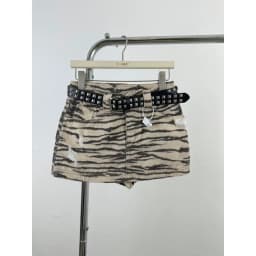 Summer New High Street Zebra Pattern Denim Short Skirt with Holes A-shaped Skirt