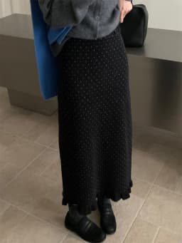 Autumn Winter Knitted Polka Dot A-Line Skirt Women's High Waist Straight Cut Long Skirt with Slit Back for City Commuting