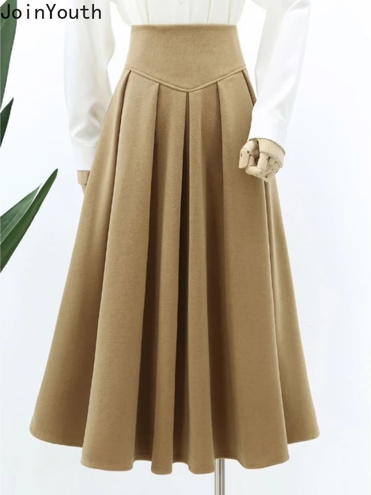 2025 Faldas Mujer De Moda Vintage Skirts for Women High Waist Solid Color Jupe Tunic A-line Saia Loose Korean Temperament Skirt