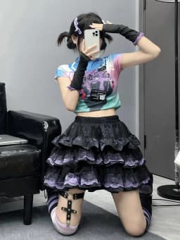 New Skirt Subculture Y2k Japanese Miniskirt Black Punk Harajuku Retro Mini Dress Party Skinny Lace Layered Puff A-line Skirts
