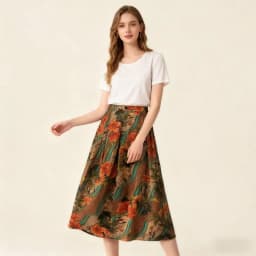 2026 Women's Casual Autumn New Style 100% Natural Mulberry Silk Gambiered Guangdong Gauze High Waist Printed A-line Skirt