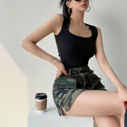High Street Split Denim Skirt Woman 2025 Summer with Pockets Camouflage Cargo Skirt Women American Retro High Waist Mini Skirts