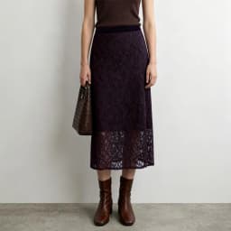 Amii 2026 Autumn New Skirt for Women Fashion Velvet Splice Paisley Lace Midi Skirt Split Straight Casual Woman Clothing 12643057