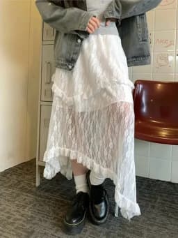 New Japanese Casual High Waisted Women's Lace Skirt Summer Korean Retro College Style Y2K Sweet Irregular A-line Skirt for Women