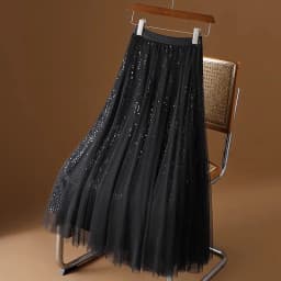 iny Sequin f Skirt A-Line Midi Skirt Concealing Belly Large Swing Skirt 2024 New Sle Drapey Polyester Fiber Skirt