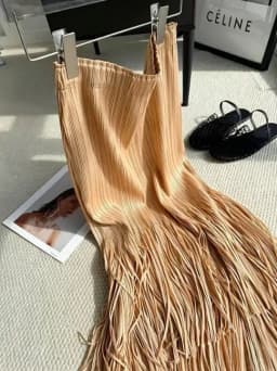 Miyake Pleated Summer New Women's Skirt Gold And Silver Shiny Silk Pleated Tassel High Waist Mid Length Skirt