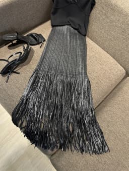Miyake Pleated Summer New Women's Skirt Gold And Silver Shiny Silk Pleated Tassel High Waist Mid Length Skirt