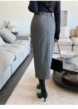 Gray Pencil Skirts Belted Elegant Women Slim Office Ladies Casual A-Line High Waist Split Midi Skirt Autumn Winter
