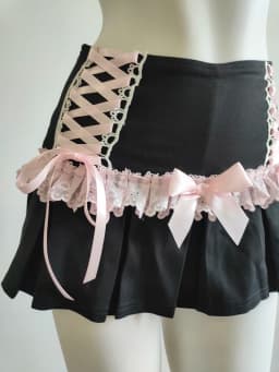 Cute Pleated Skirts for Sweet Girls High Waist Lace Trim Pink Bow Lolita Style A-line Mini Shorts Skirt Summer