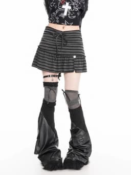 Deeptown Harajuku Striped Skirt Women Japanese Style Vintage Gothic Ruffle Mini Skirt Grunge Spicy Girl Punk Slim Short Skirts