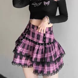 Punk Harajuku Hottie Vintage Plaid Skirts Women Y2k Japanese Sweet Lace Patchwork Short Skirt Female Summer Gothic Streetwear