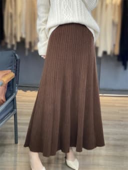 Grace Women's Wool Skirt Autumn Winter 100% Merino Wool Knitted Long Pleated Skirts High Waist A-Line Cashmere Comfortable Dress